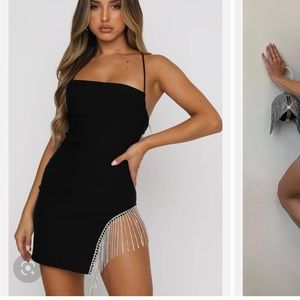White fox black sequin mini dress
